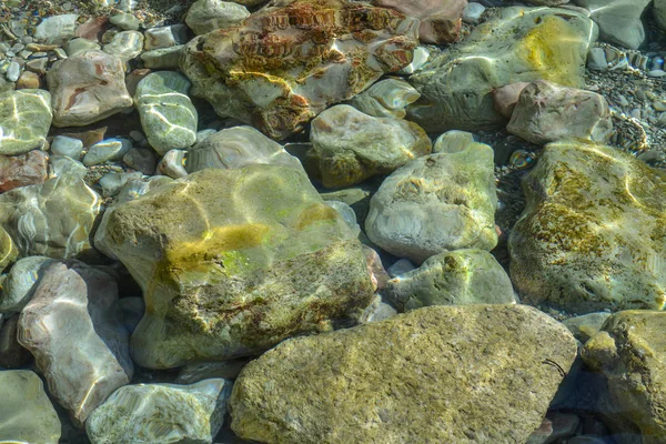 Maritimen Hintergrund Ruhige Adria Blaues Klares Wasser Und Große Steine — Stockfoto