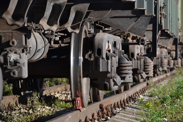 Wheels of a freight railway car close-up. Russia — Stock Photo, Image