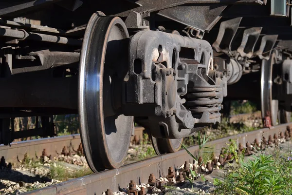 Wheels of a freight railway car close-up. Russia — Stock Photo, Image