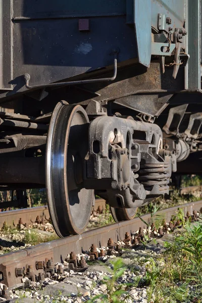 Wheels of a freight railway car close-up. Russia — Stock Photo, Image