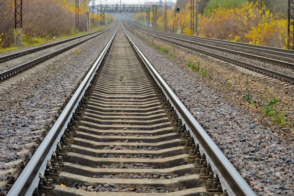 Junção ferroviária, trilhos ferroviários, ferrovia de alta velocidade. Outono — Fotografia de Stock