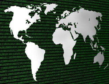 İkili kodun arka planına karşı düz bir dünya haritasının görüntüsü