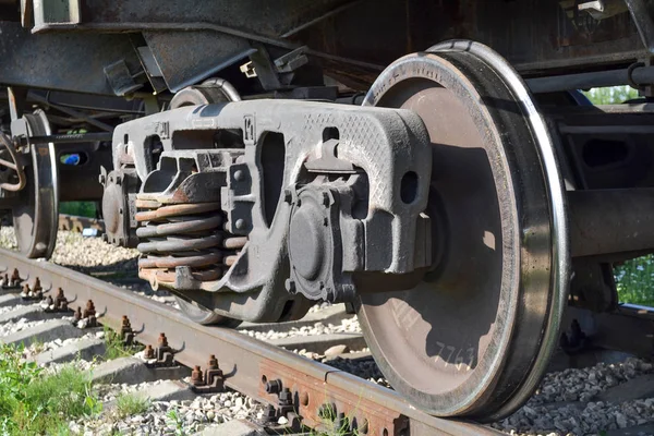 Wheels of a freight railway car close-up. Russia — Stock Photo, Image