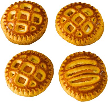 Kuru kayısılı kurabiyeler. Beyaz arka planda izole edilmiş. Yukarıdan görüntüle