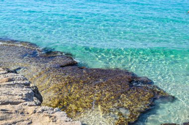 Mavi deniz ve taşlı kıyı. Kıbrıs. Ayia Napa