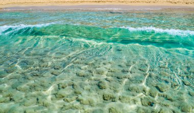 Deniz dalgası kıyıya doğru hareket eder ve altından kum toplayarak