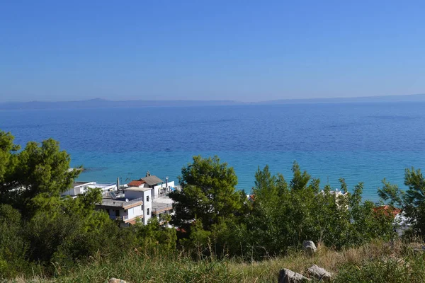 Marint landskap. Grekland, Kassandra, Chalkidiki. Blått hav och himmel, — Stockfoto