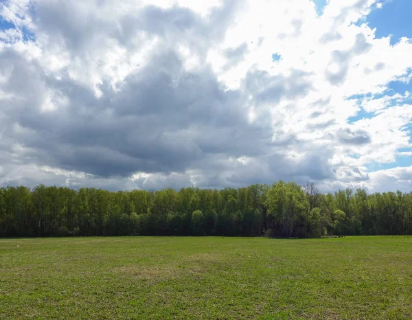 Manzara bulutlu gökyüzü ve yeşil alan. Rusya.