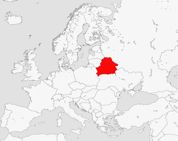Bělorusko Mapě Evropy Červená Barva Země Černé Bílé Pozadí — Stock fotografie