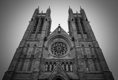 Eski katolik katedral kilisesi. Ön manzara. Gündüz vakti. Gotik mimari