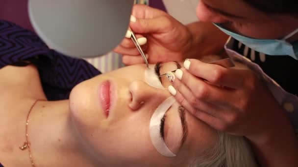 Master Fait Une Procédure Extension Des Cils Pour Les Femmes — Video