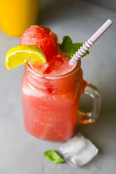 Fresh Cold Bright Watermelon Lemonade Jar — Stock Photo, Image