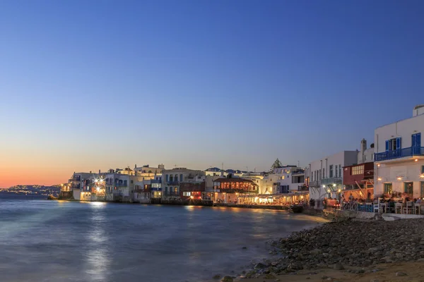 Pequeña Venecia Playa Casco Antiguo Mykonos Grecia Durante Puesta Del —  Fotos de Stock