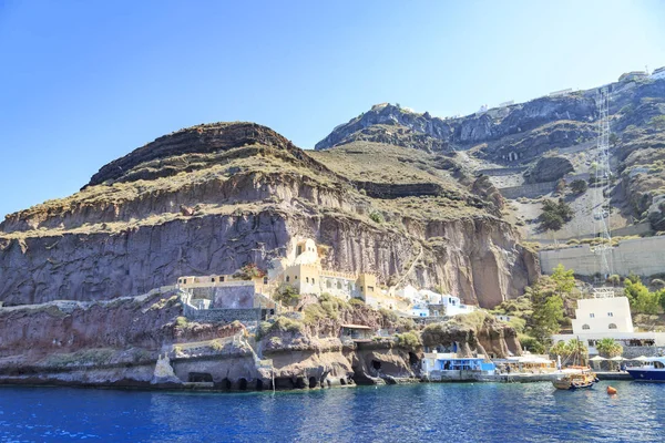 Fira port yakınındaki loweer kablo Santorini, Yunanistan