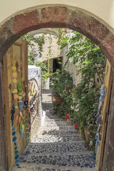 Rue Fira Par Porte Entrée Santorin Grèce — Photo