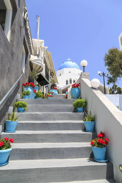 Escaliers Thira Avec Église Gerasimos Fin Thira Santorin Grèce — Photo