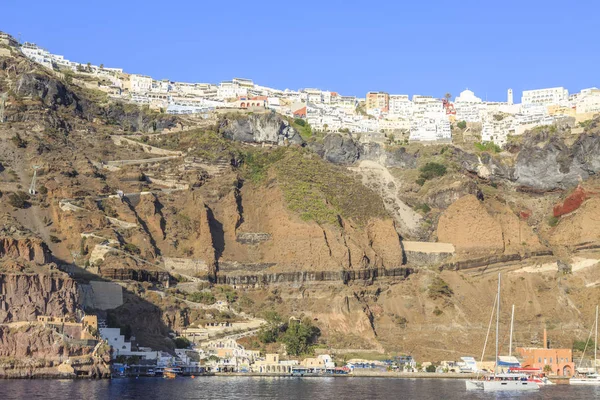 Port Thira Thira Město Spolu Cestě Přístavu Města Kabel Santorini — Stock fotografie