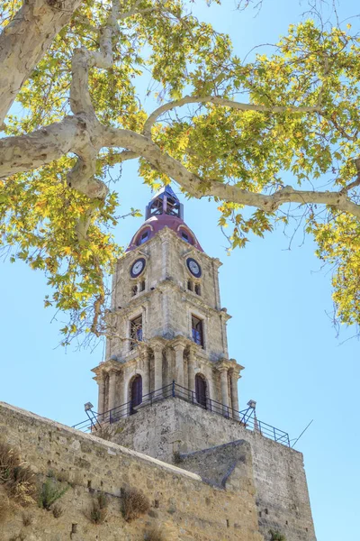 Medieval Clock Tower Roloi Old Town Rhodes Dodecanese Greece — Stock Photo, Image