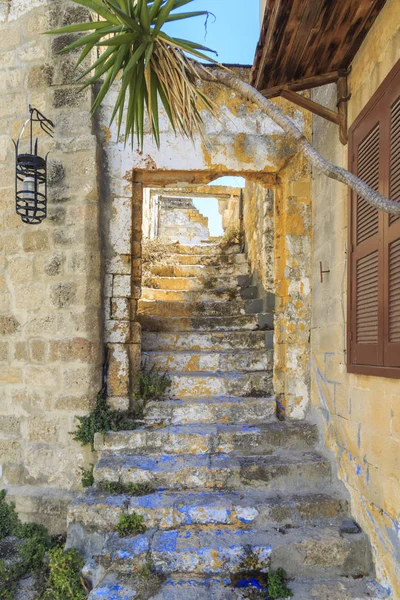 Stairs Entrance House Historic Streets Old Town Rhodes Dodecanese Greece — Stock Photo, Image