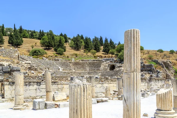 Säulen Und Odeon Amphitheater Der Antiken Stadt Ephesus Selcuk Izmir — Stockfoto