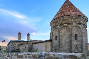 Historical cifte minareli medresesi (medieval school) from back side in Erzurum, Turkey clipart