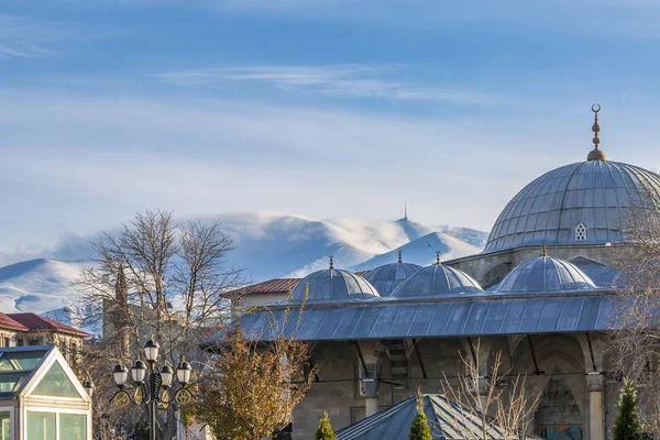 Lalapasa Mosque Palandoken Mountain Background Snow Erzurum Turkey — Stock Photo, Image