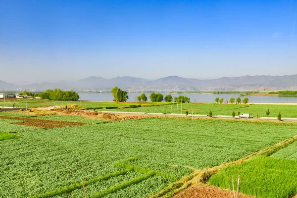 Wiejski widok na tereny rolnicze, Dali, Yunnan, Chiny — Zdjęcie stockowe