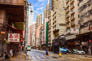 Tramvay otobüsü, Sai Ying Pun alanı, Hong Kong, Çin