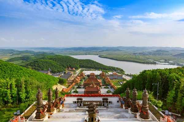 Vista aerea, Zhengjue tempio buddista, Jilin, Cina — Foto Stock