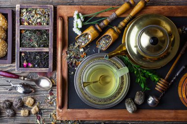 Eski arka plan üzerinde çay