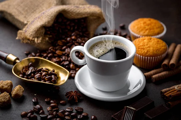 Black coffee on old background