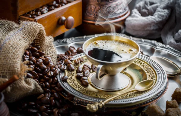 Черный Кофе Старом Фоне — стоковое фото