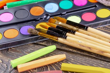 Boya fırçaları ve çizim için boyalar.