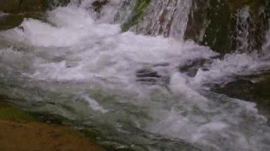 Yazın dağlarda bir dağ nehrinin kaynayan suları