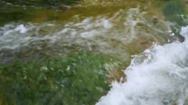 Yazın dağlarda bir dağ nehrinin kaynayan suları