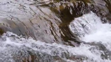 Yazın dağlarda bir dağ nehrinin kaynayan suları