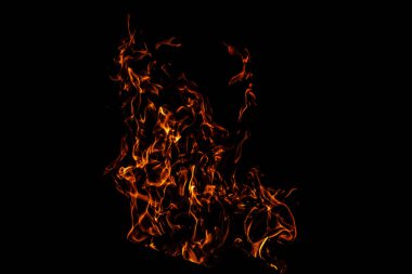 Doğa yangın alevler karanlık gece kamp ateşi yakma yanan kırmızı sarı yangın alevlerin hareket dondurmak