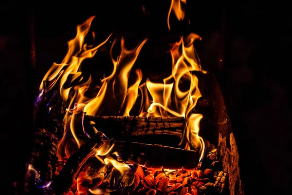 Firewood Burning Fire Embers Stove Concept Wood Heating — Stock Photo, Image