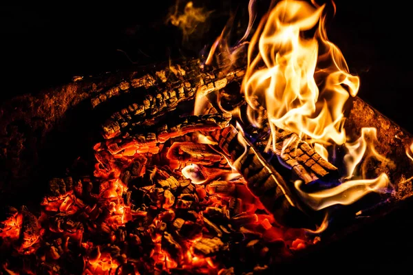 Burning Firewood Fireplace Close — Stock Photo, Image