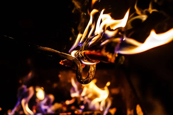 Brûler Bois Chauffage Dans Cheminée Fermer — Photo