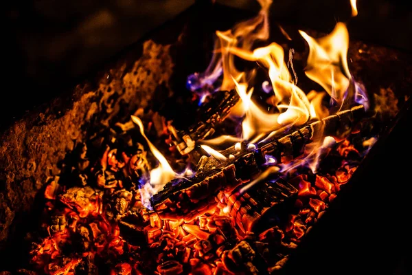 Close View Bright Hot Flame Fireplace — Stock Photo, Image
