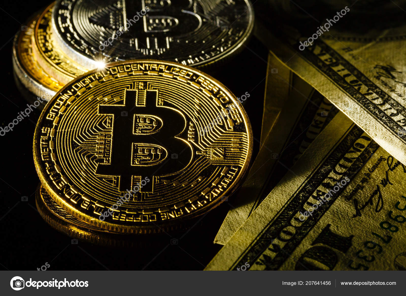 Golden Bitcoins Black Background Crypto Currency Mining Concept — Stock  Editorial Photo © sinenkiy #207641456