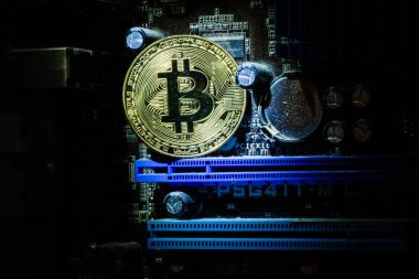 Altın bitcoins ve bilgisayar video bağdaştırıcısı 