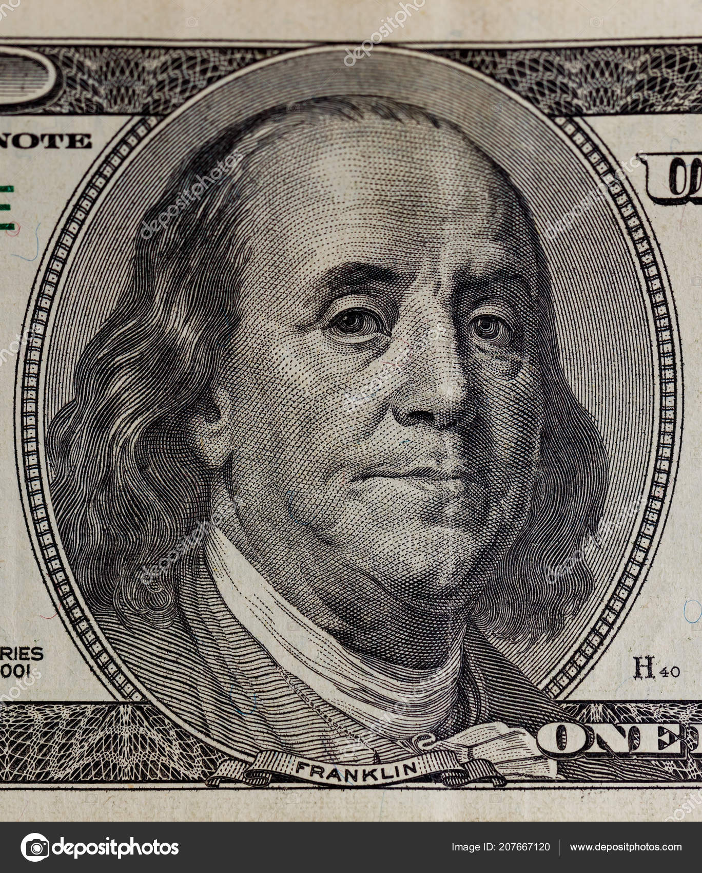 Portrait Benjamin Franklin Hundred Dollar Bill Closeup Stock Photo by ...