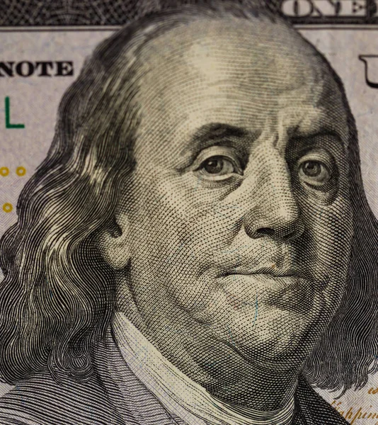 Ritratto Benjamin Franklin Sul Primo Piano Del Biglietto Cento Dollari — Foto Stock