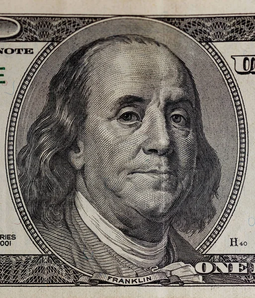 Ritratto Benjamin Franklin Sul Primo Piano Del Biglietto Cento Dollari — Foto Stock