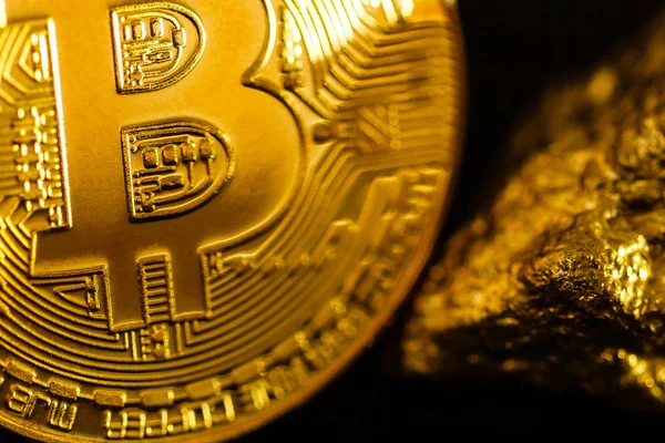 Bitcoin Montículo Pepitas Oro Criptomoneda Bitcoin — Foto de Stock