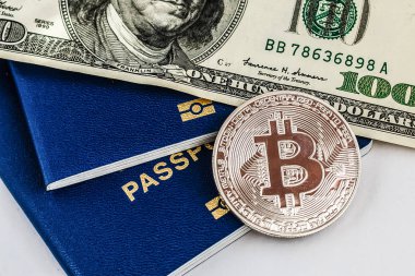 Bitcoin sanal kripto para finansal kavramı kazık yüz ABD Doları