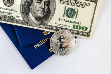 Bitcoin sanal kripto para finansal kavramı kazık yüz ABD Doları