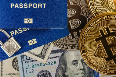 yabancı pasaport ve bitcoin Ukrayna ve cryptocurrency kavramı dolar para